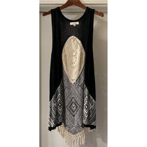 Umgee Hippie Cardigan Vest Crocheted with Fringe Size Small